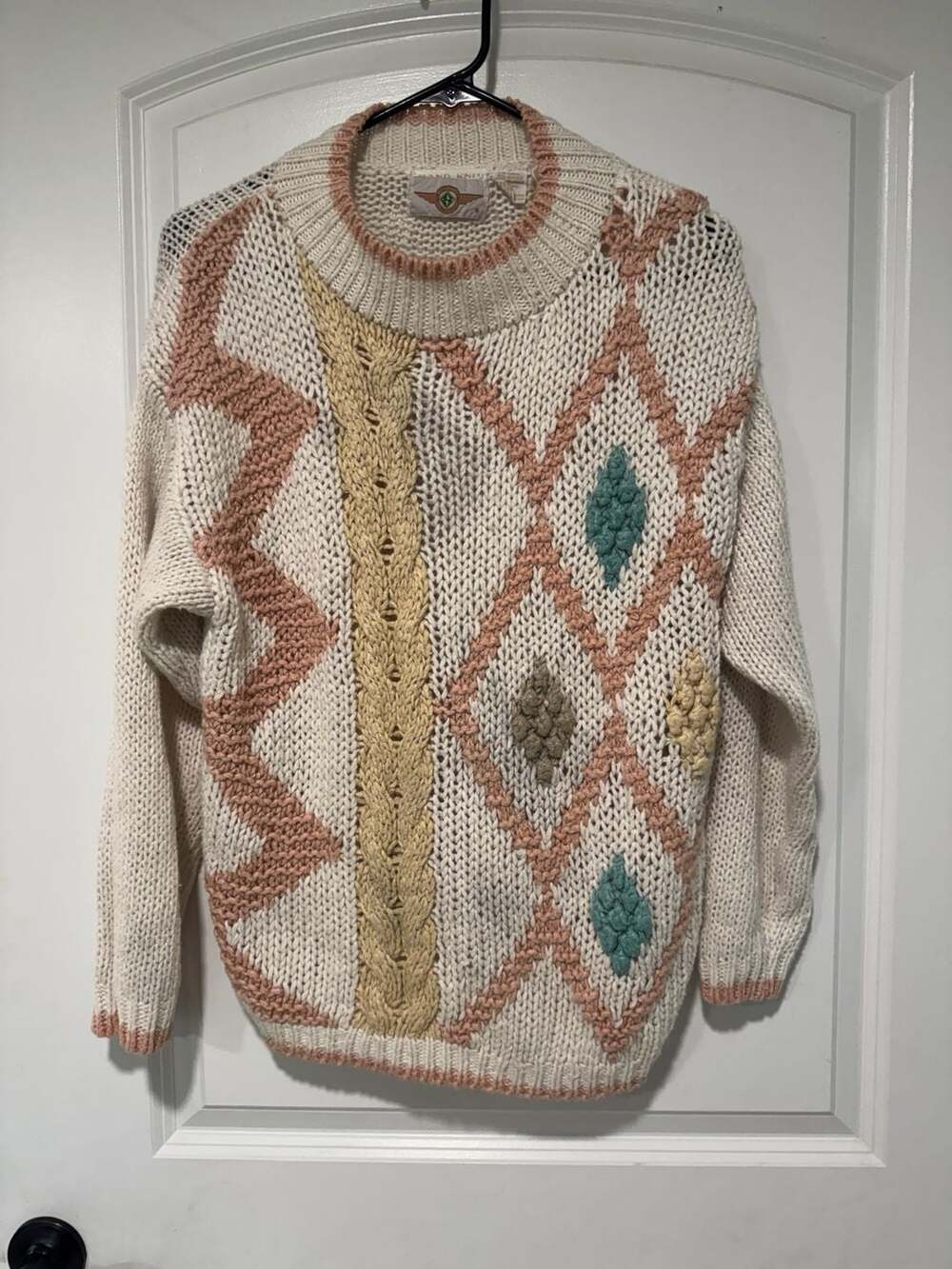 Vintage Chunky Pastel Knit Sweater Grandmacore Cottagecore Textured Women’s L